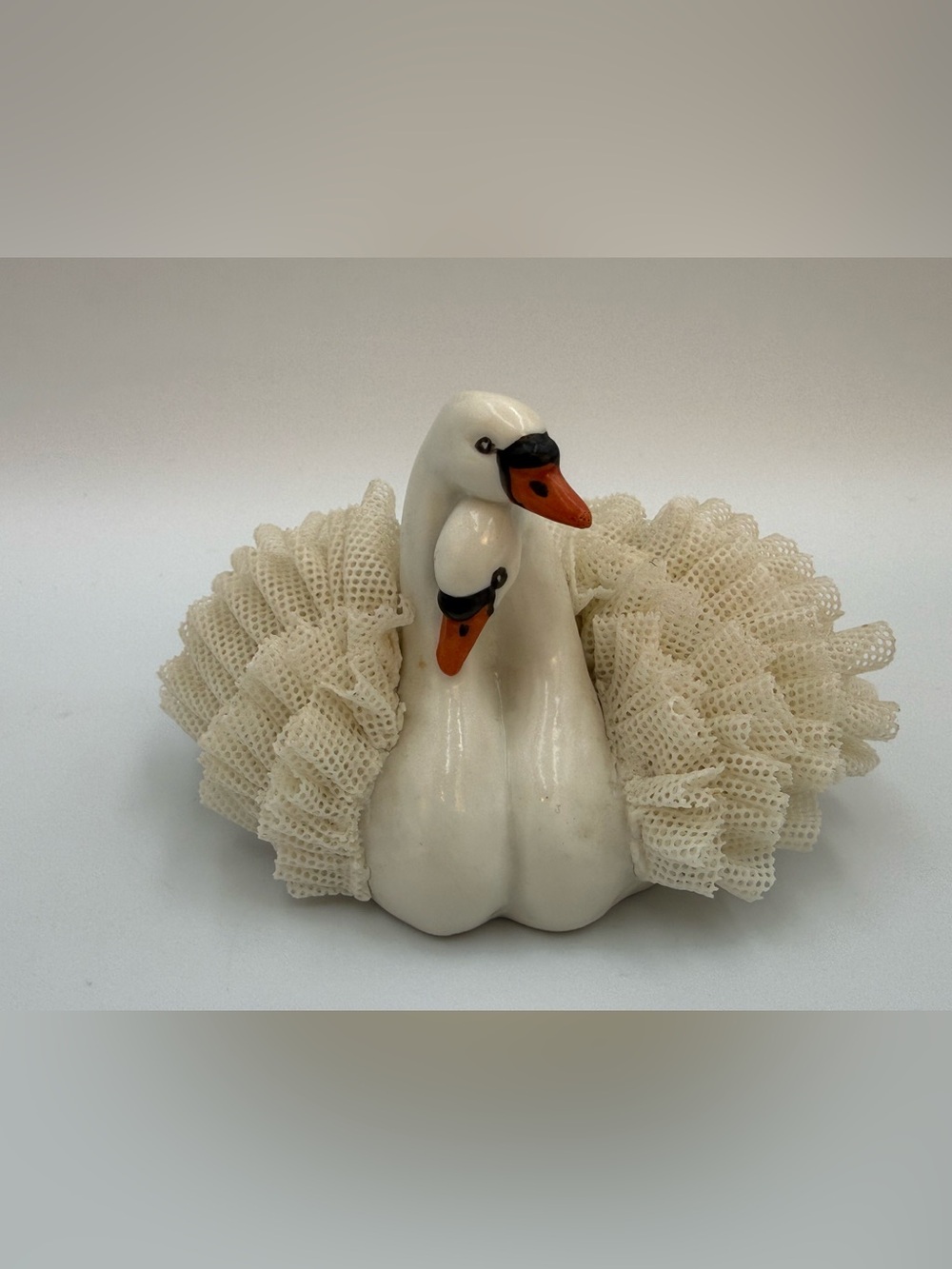 Vintage Irish Dresden Ireland Loving Swans Porcelain Lace Intertwined